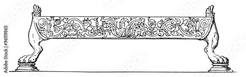 Brasier with engravings, vintage engraving.