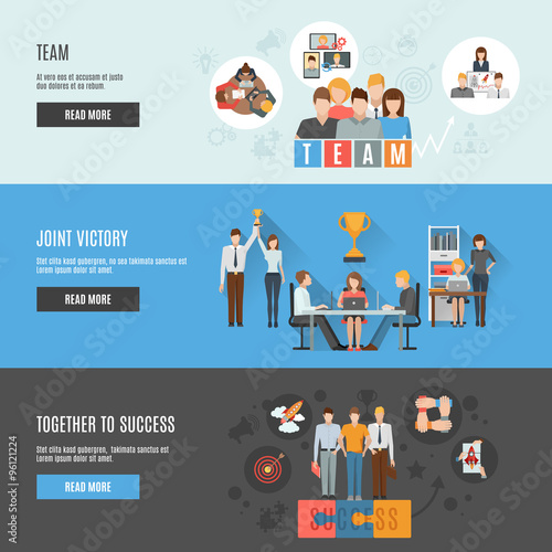 Teamwork management flat interactive  horizontal banners 
