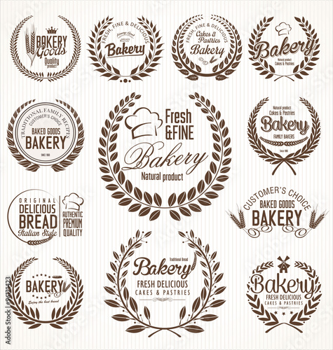 Bakery laurel wreath retro labels