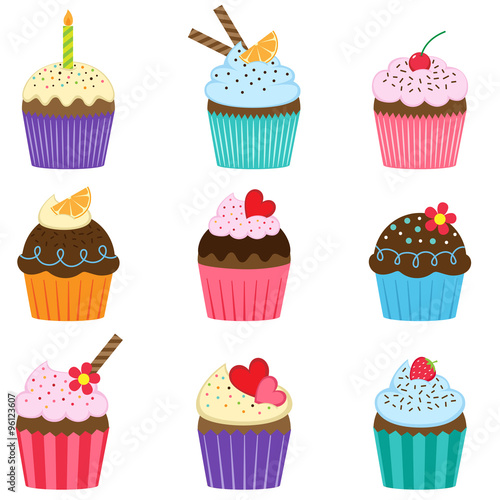 Set of cute vector cupcakes