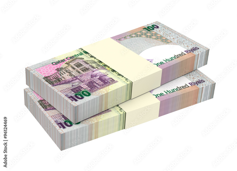 Qatar riyal bills isolated on white background. Computer generated 3D photo rendering. Qatar riyal bills isolated on white background. Computer generated 3D photo rendering.