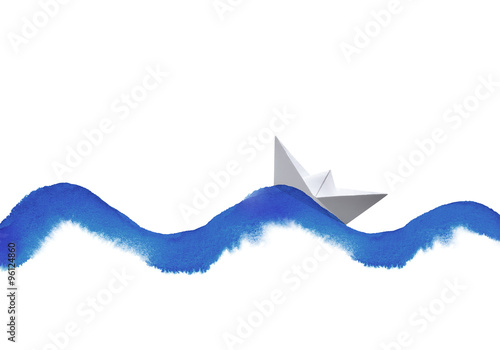 watercolor wave and paper boat