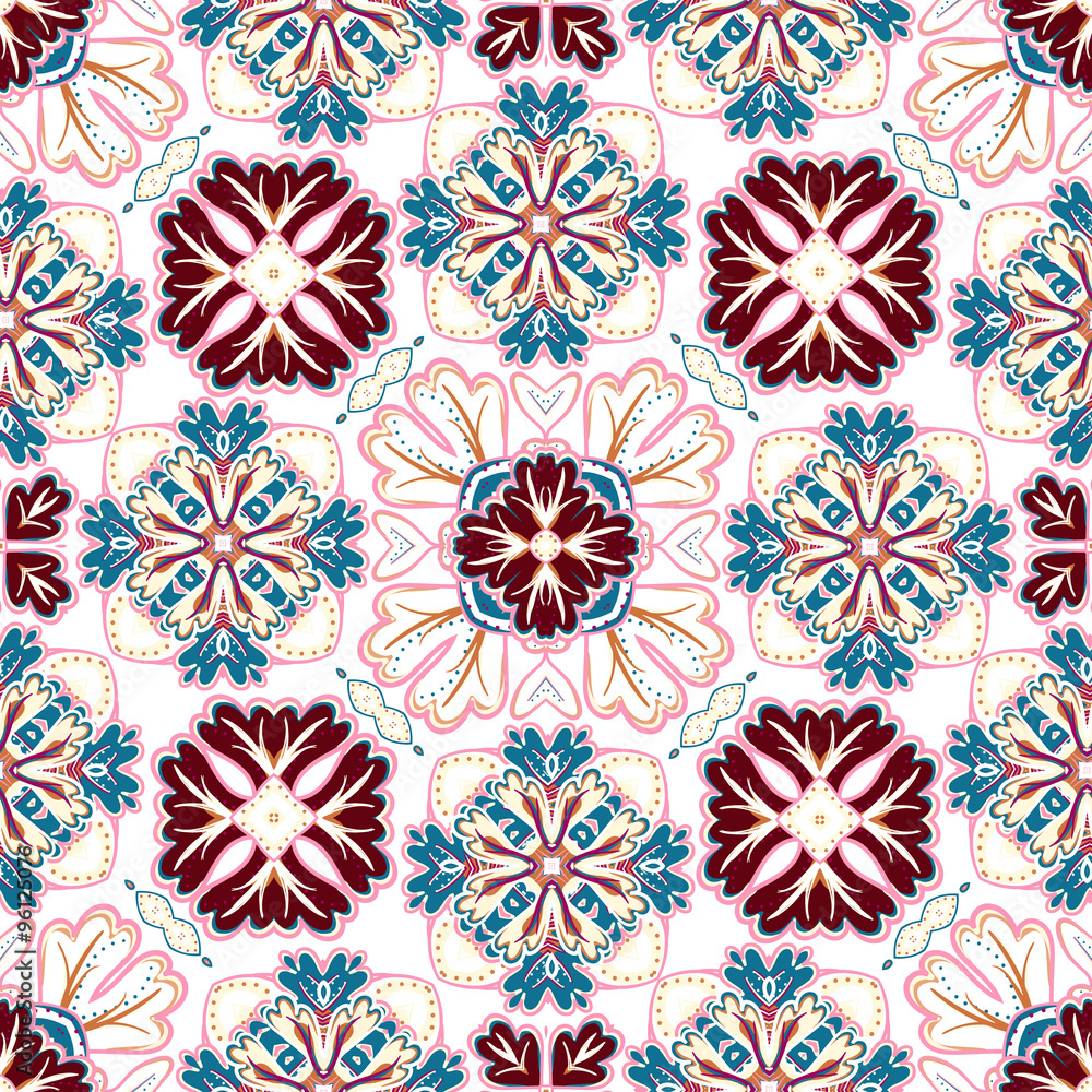 Spanish traditional ornament, Mediterranean seamless pattern, tile design, vector illustration