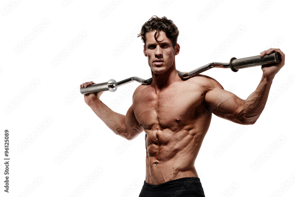Muscular bodybuilder man doing exercises Muscular bodybuilder man doing exercises