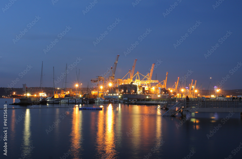 Industrial port of Koper in Slovenia at night