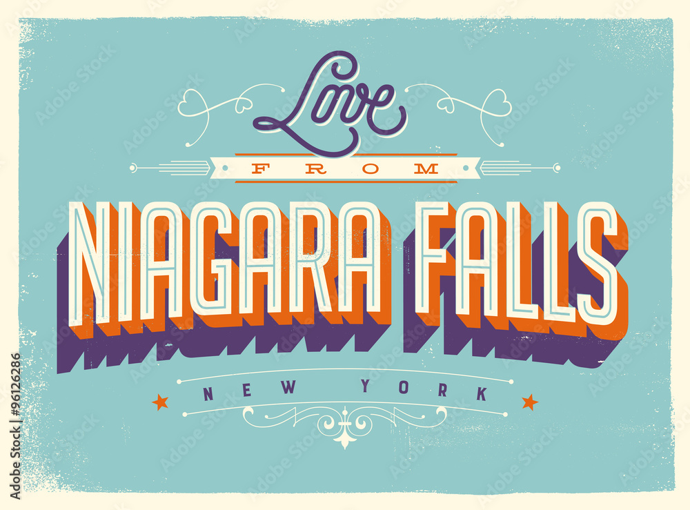 Obraz premium Vintage style Touristic Greeting Card with texture effects - Love from Niagara Falls, New York - Vector EPS10.