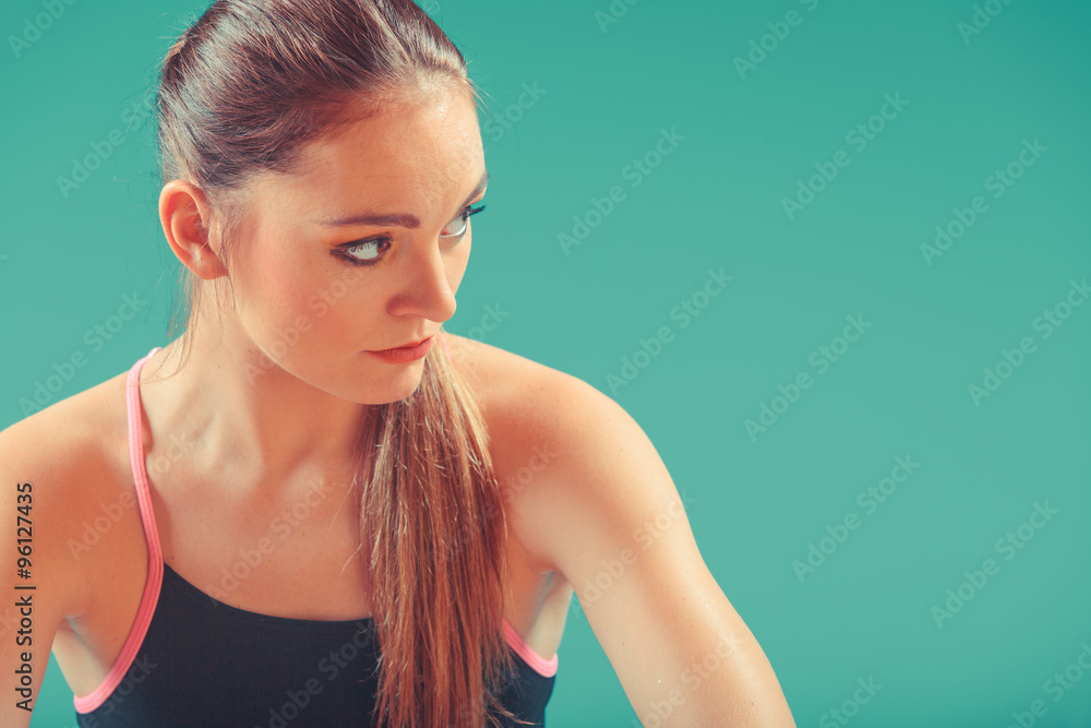 Sporty fit woman at swimming pool edge poolside. Sporty fit woman at swimming pool edge poolside.