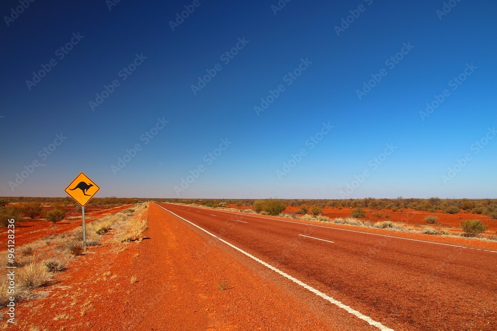 Australian road sign on the highway - obrazy, fototapety, plakaty 