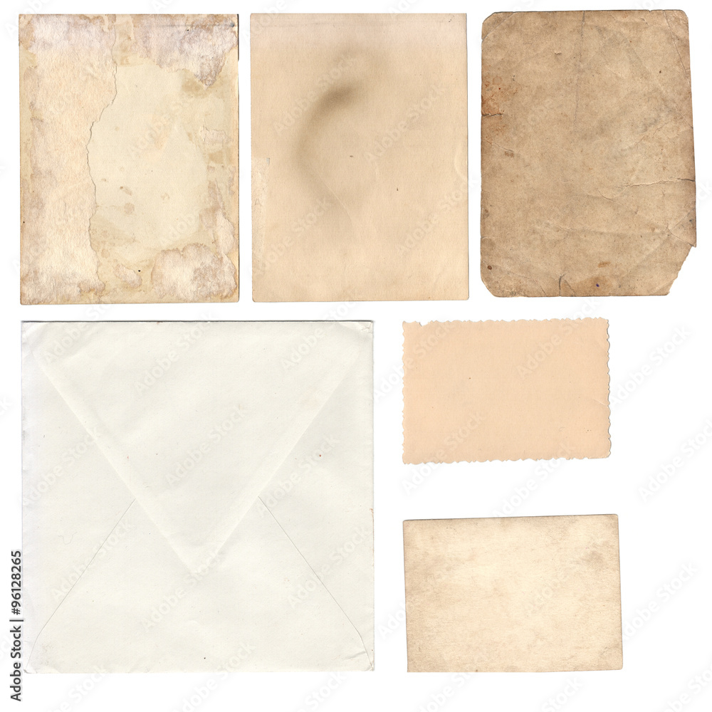 old papers set isolated on white background