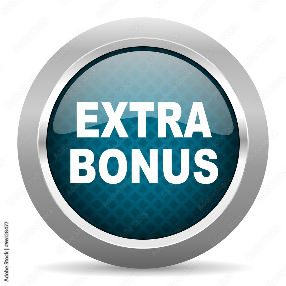 extra bonus blue silver chrome border icon on white background extra bonus blue silver chrome border icon on white background