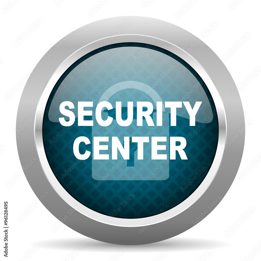 security center blue silver chrome border icon on white background