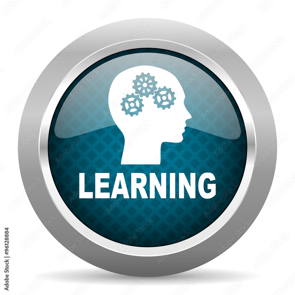 learning blue silver chrome border icon on white background learning blue silver chrome border icon on white background