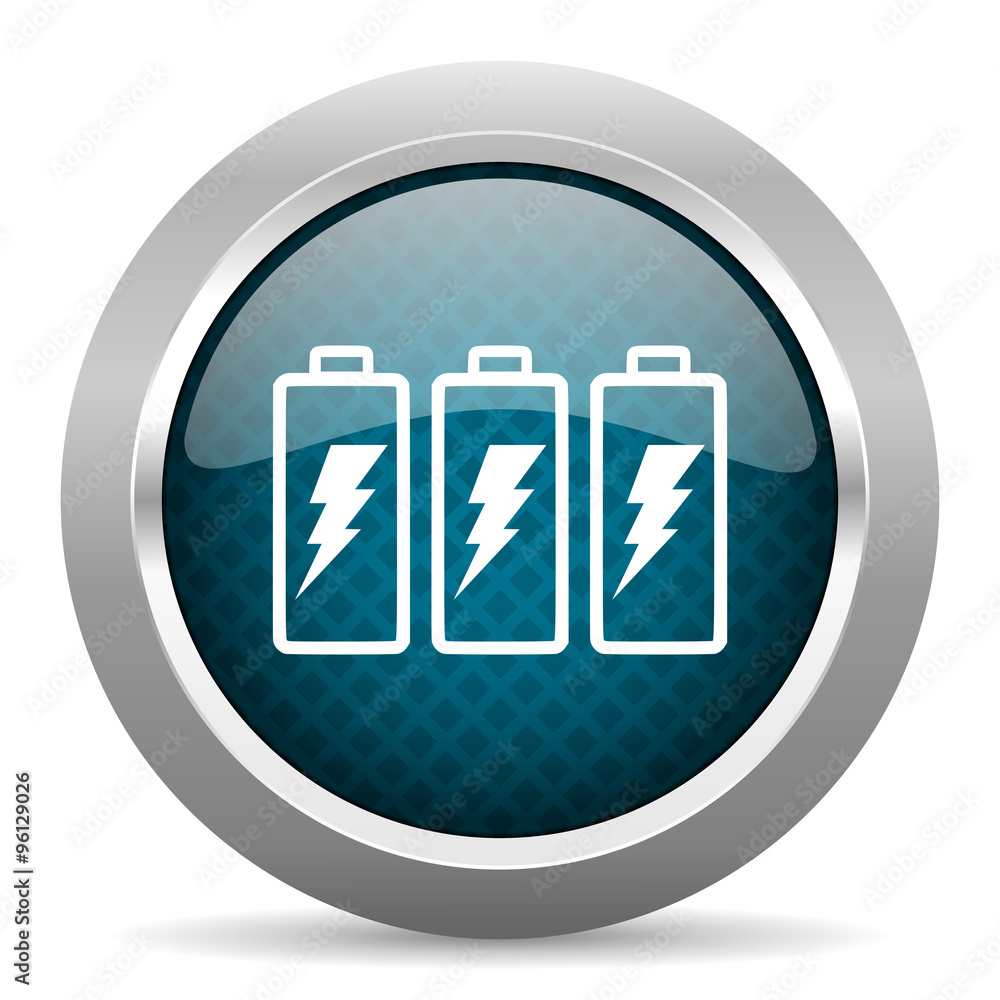battery blue silver chrome border icon on white background battery blue silver chrome border icon on white background