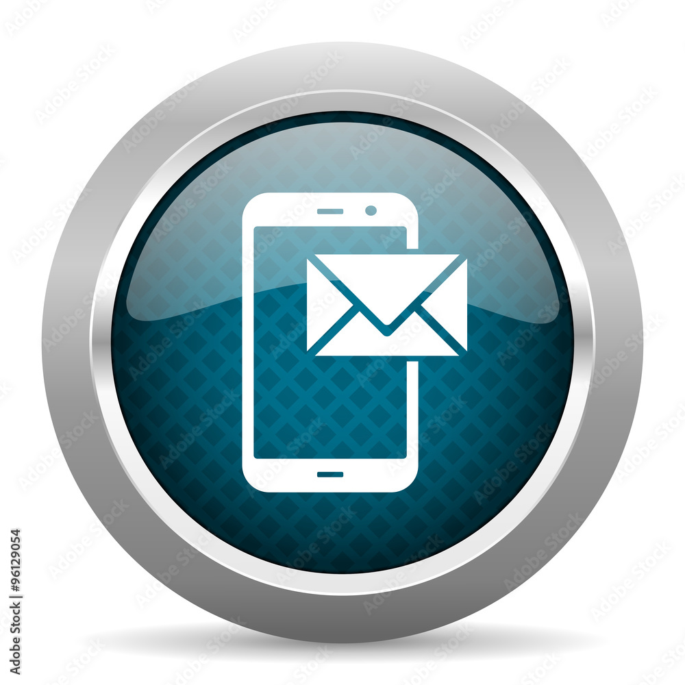 mail blue silver chrome border icon on white background mail blue silver chrome border icon on white background