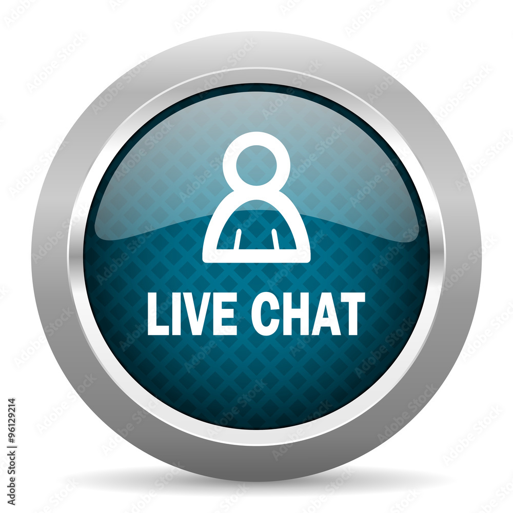 live chat blue silver chrome border icon on white background live chat blue silver chrome border icon on white background