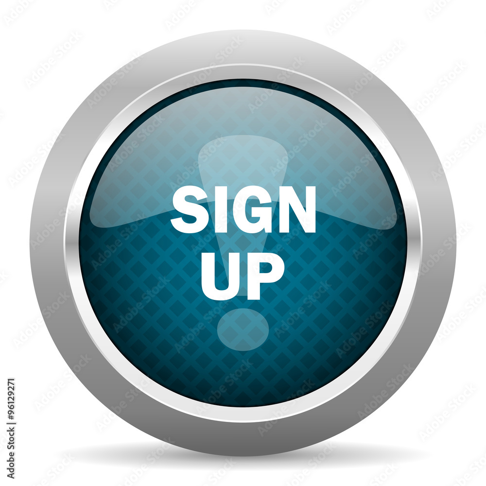 sign up blue silver chrome border icon on white background sign up blue silver chrome border icon on white background