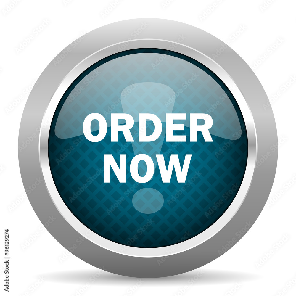 order now blue silver chrome border icon on white background order now blue silver chrome border icon on white background