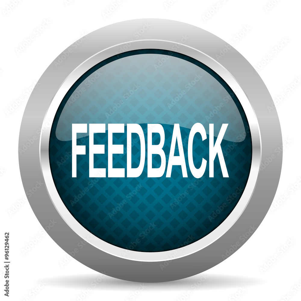 feedback blue silver chrome border icon on white background feedback blue silver chrome border icon on white background