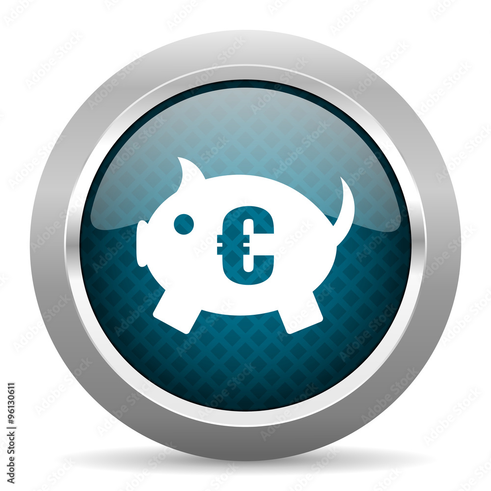 piggy bank blue silver chrome border icon on white background piggy bank blue silver chrome border icon on white background