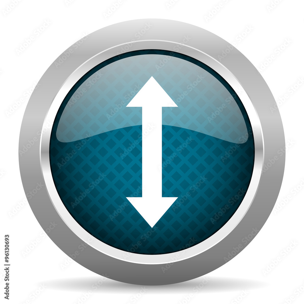 arrow blue silver chrome border icon on white background