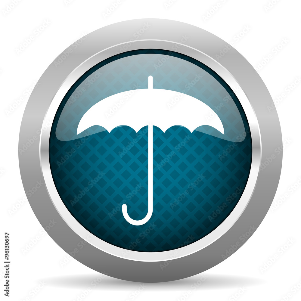umbrella blue silver chrome border icon on white background umbrella blue silver chrome border icon on white background