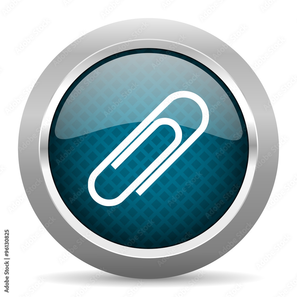 paperclip blue silver chrome border icon on white background paperclip blue silver chrome border icon on white background