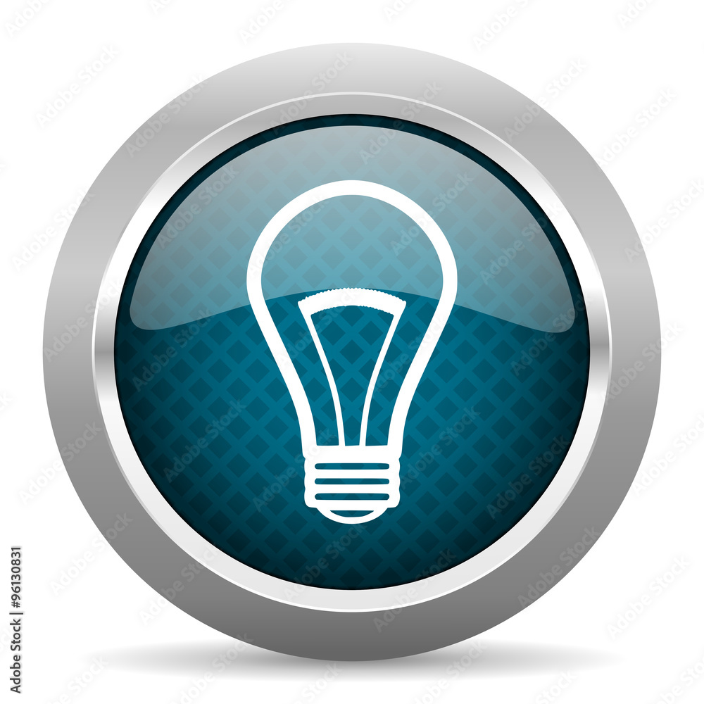 bulb blue silver chrome border icon on white background bulb blue silver chrome border icon on white background