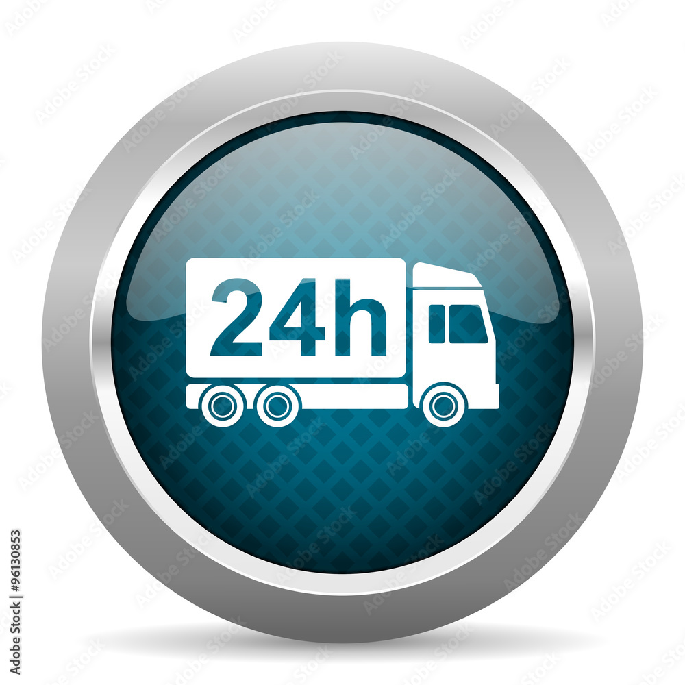 delivery blue silver chrome border icon on white background delivery blue silver chrome border icon on white background