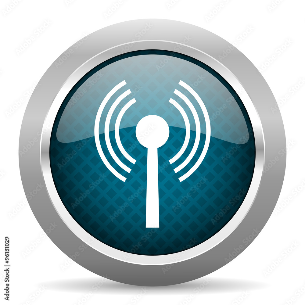 wifi blue silver chrome border icon on white background wifi blue silver chrome border icon on white background