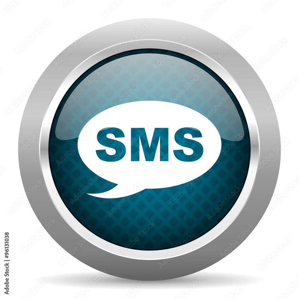 sms blue silver chrome border icon on white background sms blue silver chrome border icon on white background