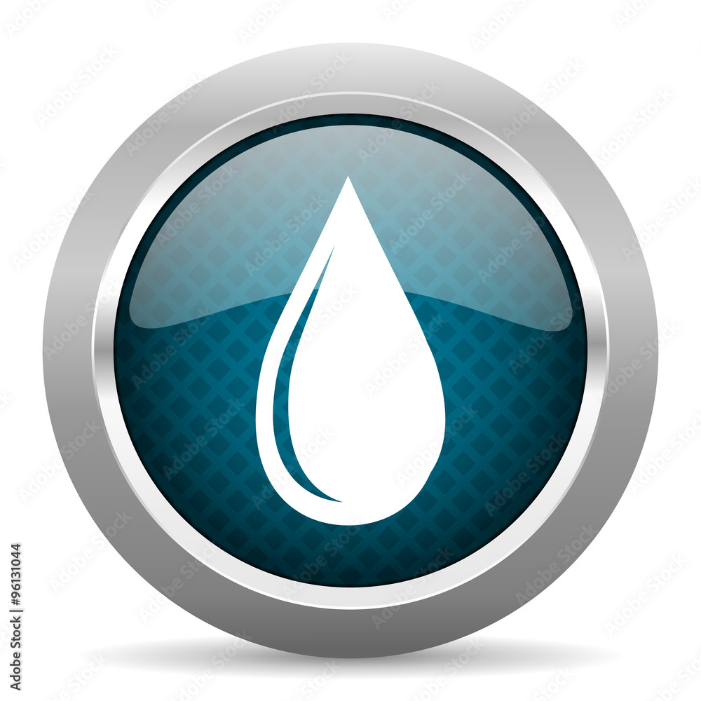 water drop blue silver chrome border icon on white background water drop blue silver chrome border icon on white background