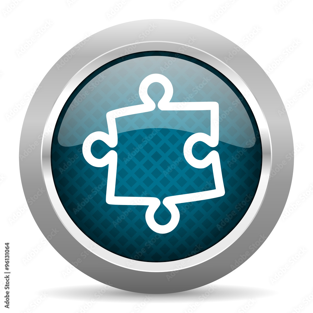 puzzle blue silver chrome border icon on white background puzzle blue silver chrome border icon on white background