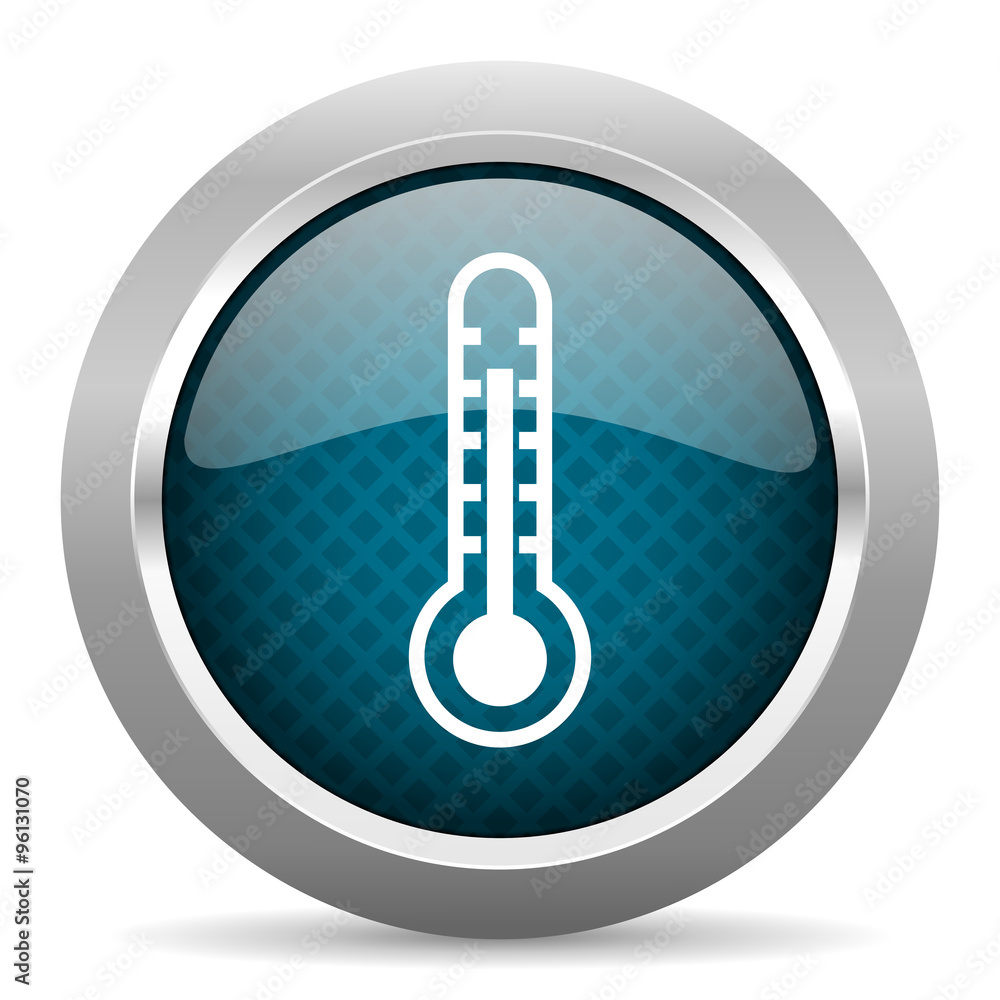thermometer blue silver chrome border icon on white background thermometer blue silver chrome border icon on white background