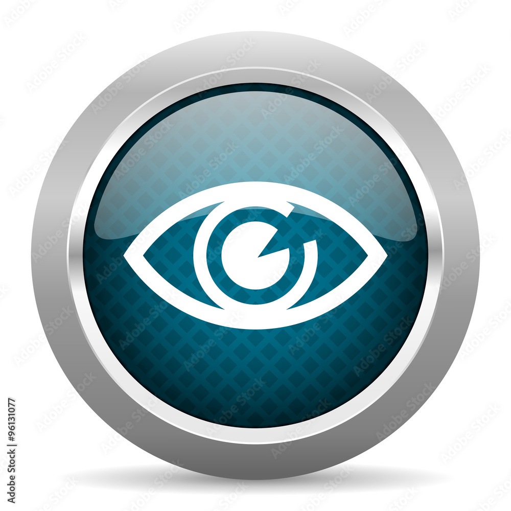 eye blue silver chrome border icon on white background