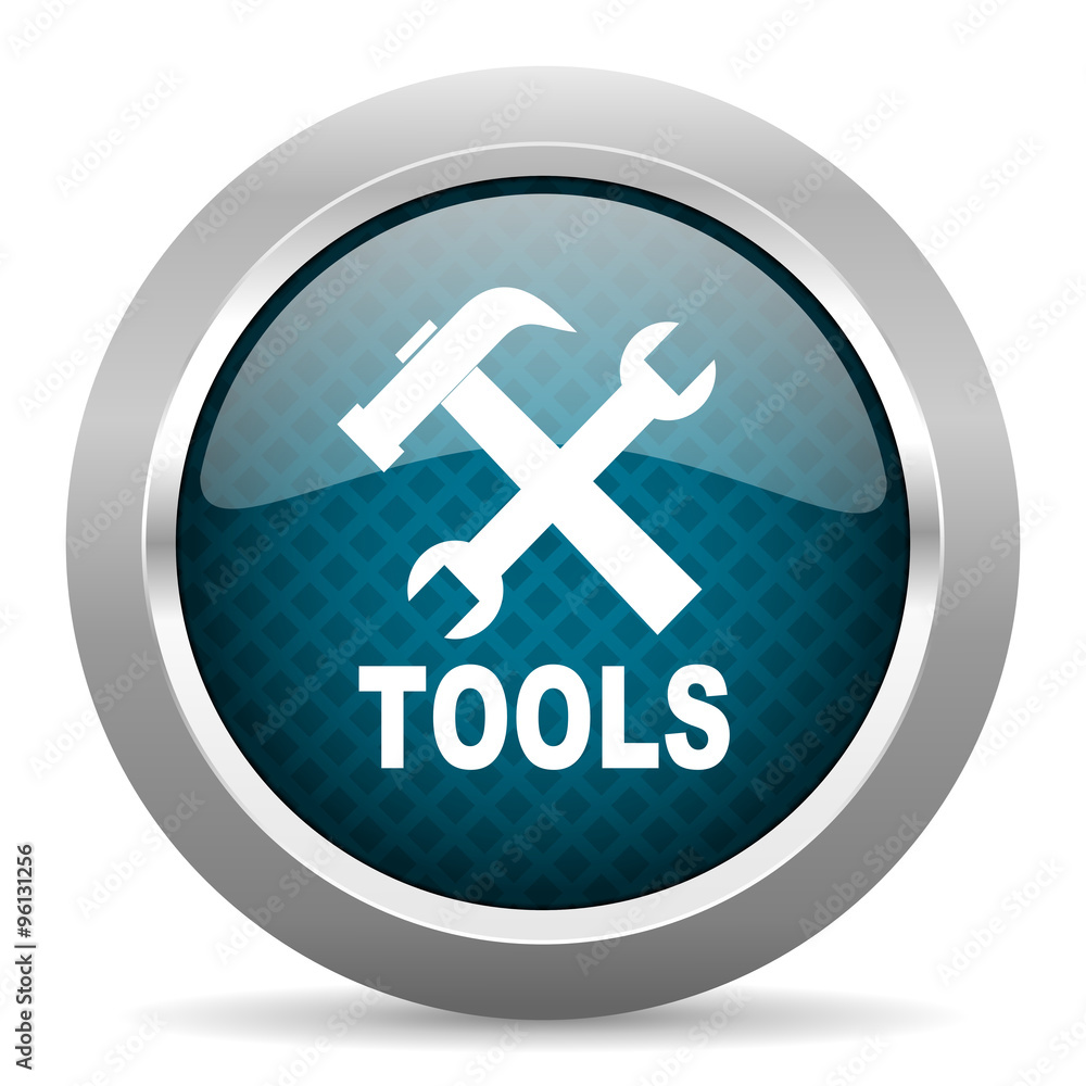 tools blue silver chrome border icon on white background tools blue silver chrome border icon on white background