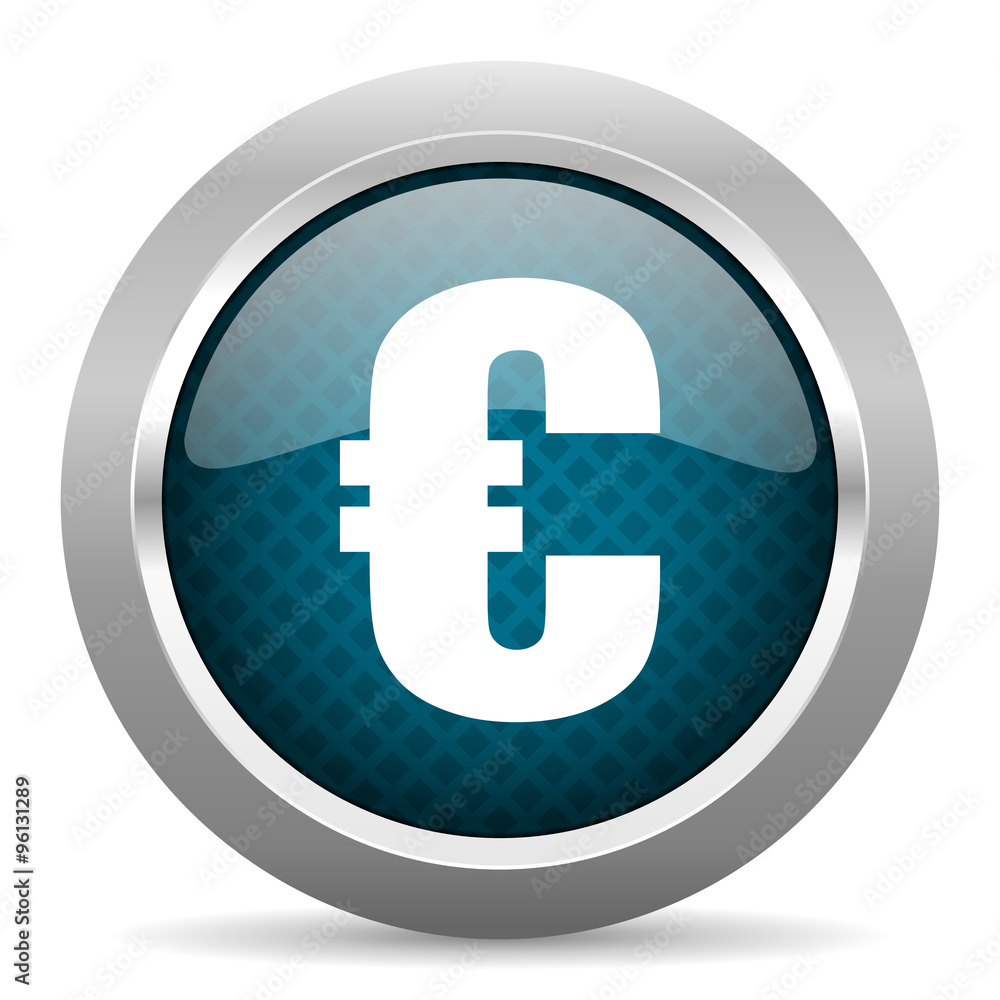 euro blue silver chrome border icon on white background euro blue silver chrome border icon on white background