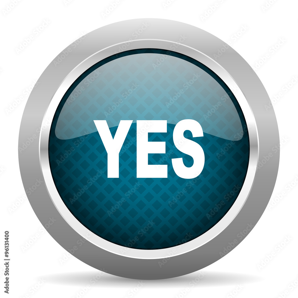 yes blue silver chrome border icon on white background yes blue silver chrome border icon on white background