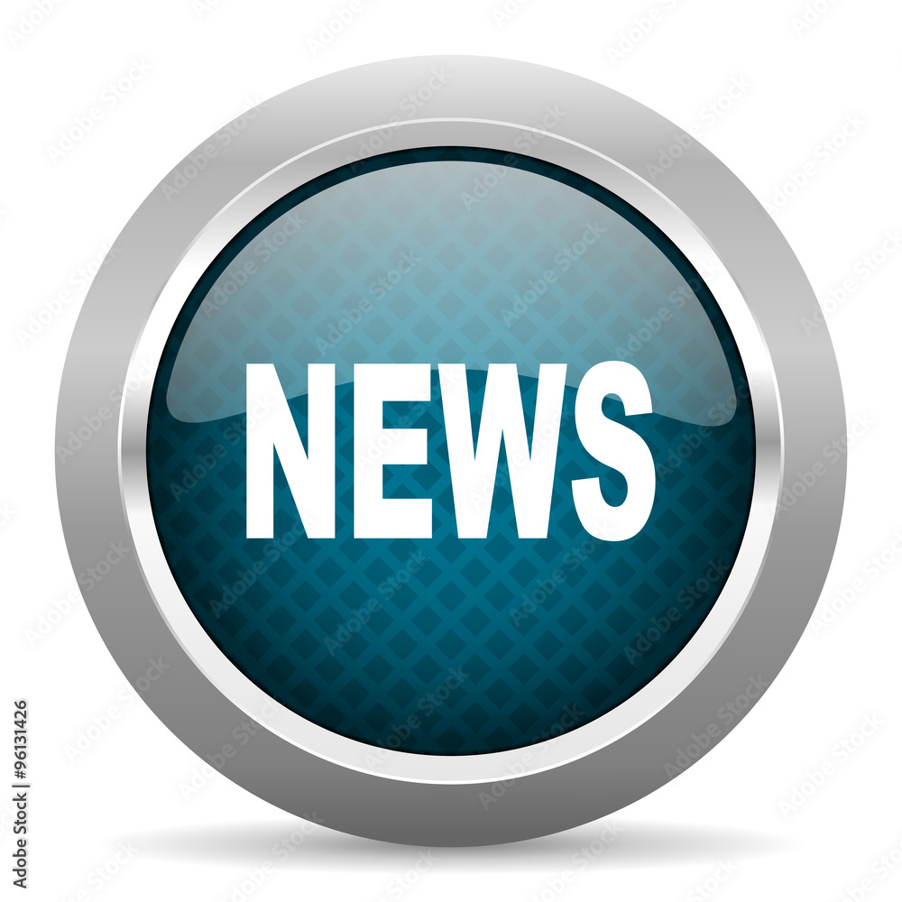 news blue silver chrome border icon on white background news blue silver chrome border icon on white background