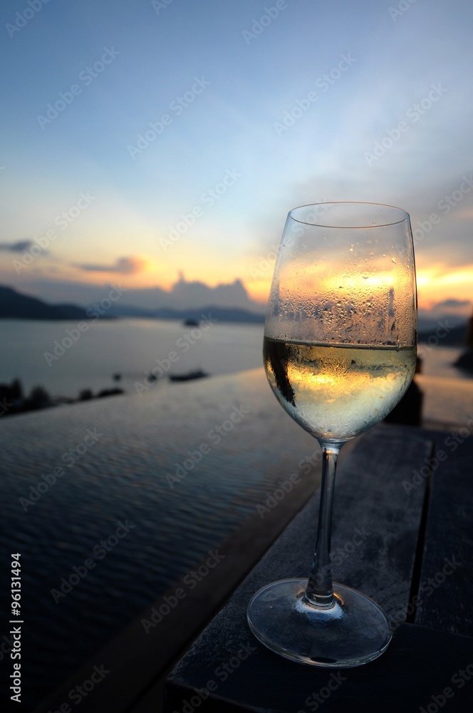 white wine with sunset
