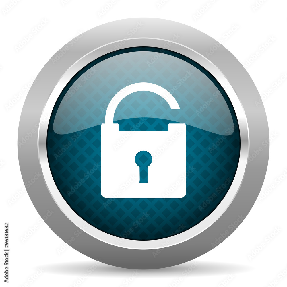 padlock blue silver chrome border icon on white background padlock blue silver chrome border icon on white background