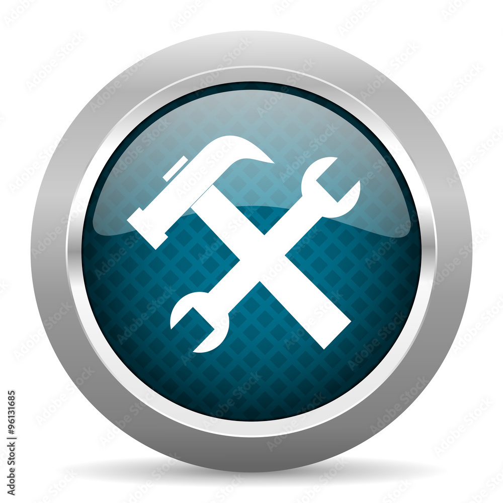 tool blue silver chrome border icon on white background tool blue silver chrome border icon on white background