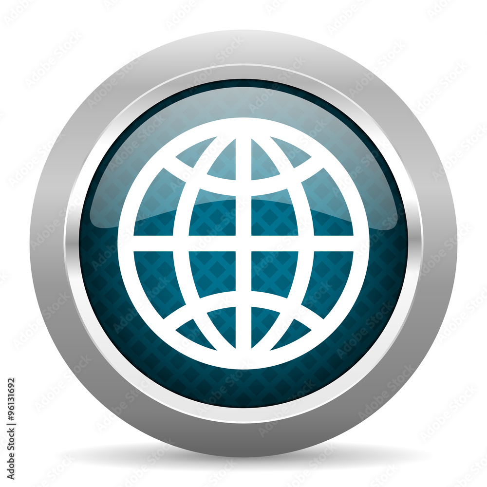 earth blue silver chrome border icon on white background earth blue silver chrome border icon on white background