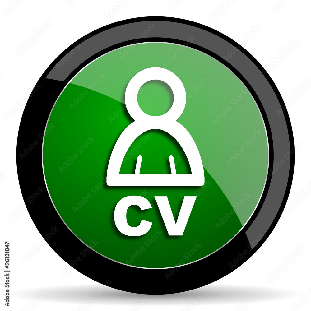 cv green web glossy icon with shadow on white background cv green web glossy icon with shadow on white background