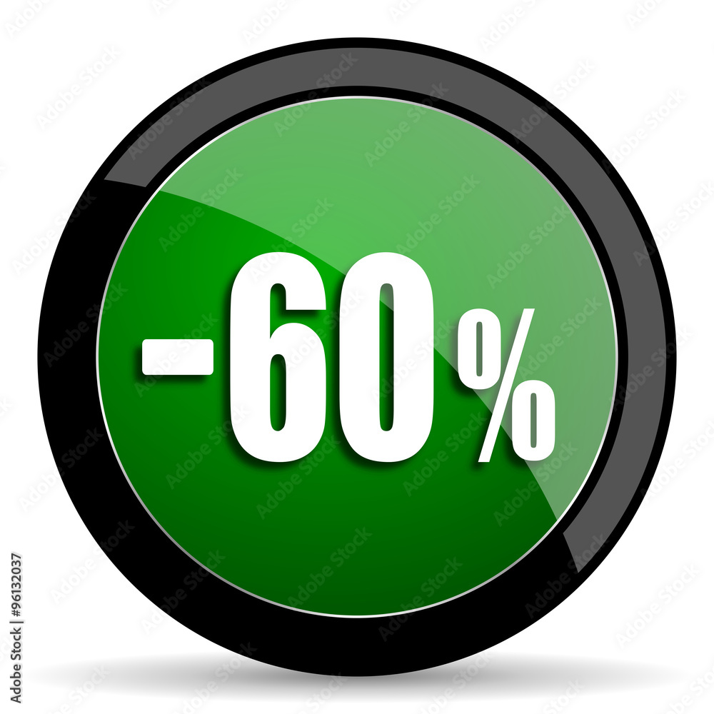 60 percent sale retail green web glossy icon with shadow on white background 60 percent sale retail green web glossy icon with shadow on white background