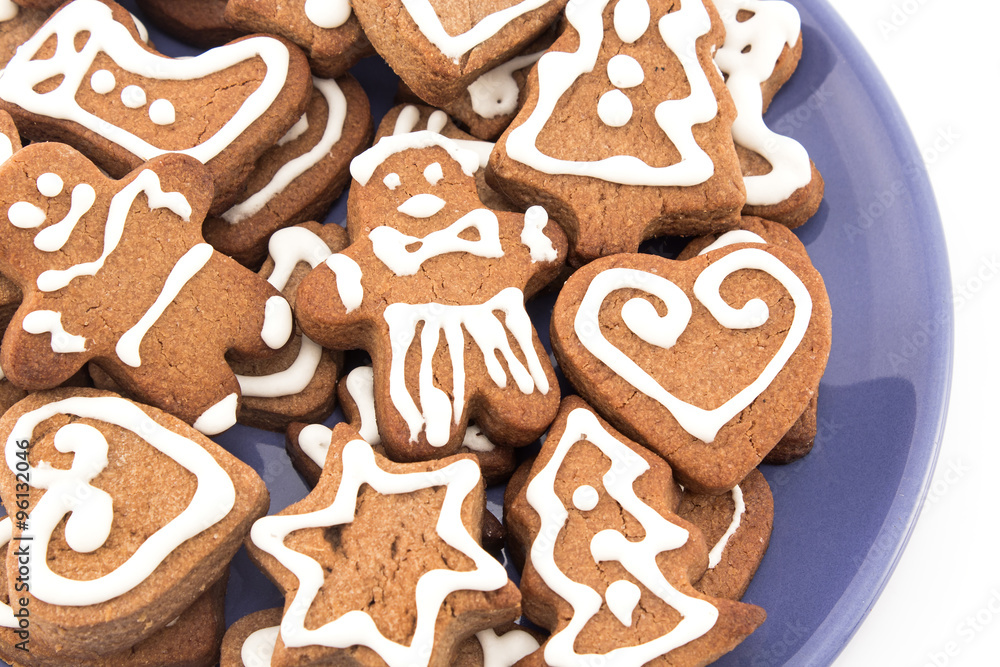 Gingerbread cookies on a blue plate Gingerbread cookies on a blue plate
