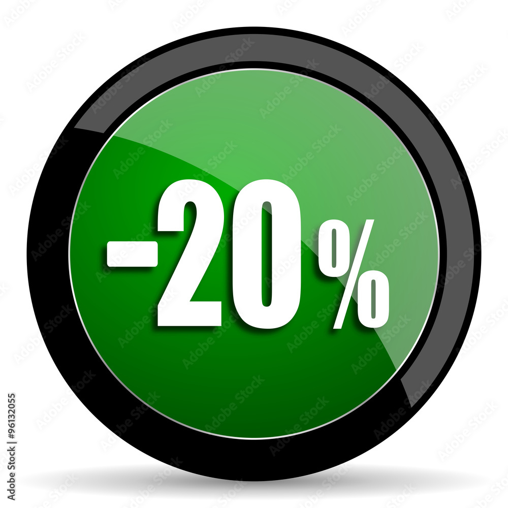20 percent sale retail green web glossy icon with shadow on white background 20 percent sale retail green web glossy icon with shadow on white background