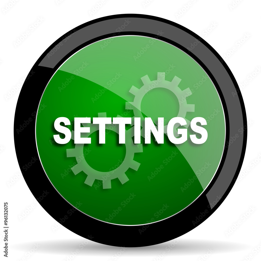 settings green web glossy icon with shadow on white background settings green web glossy icon with shadow on white background