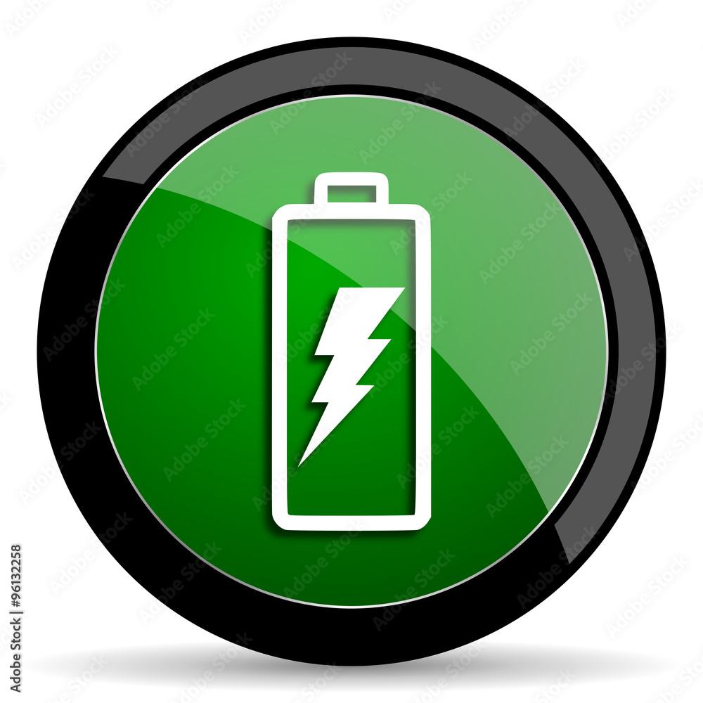 battery green web glossy icon with shadow on white background battery green web glossy icon with shadow on white background