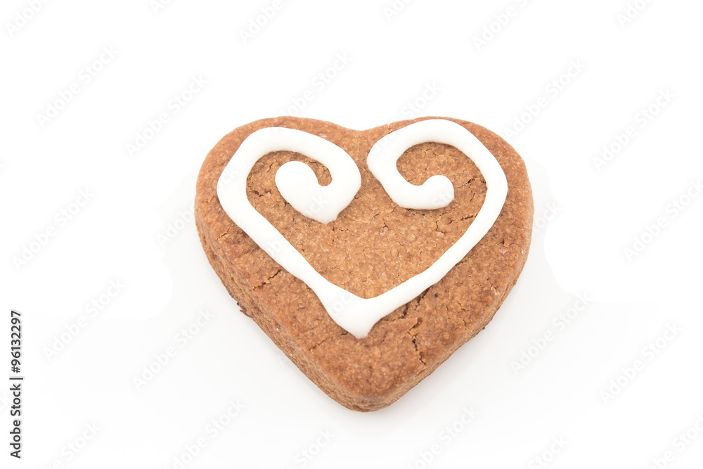 Gingerbread cookies heart isolated on white
