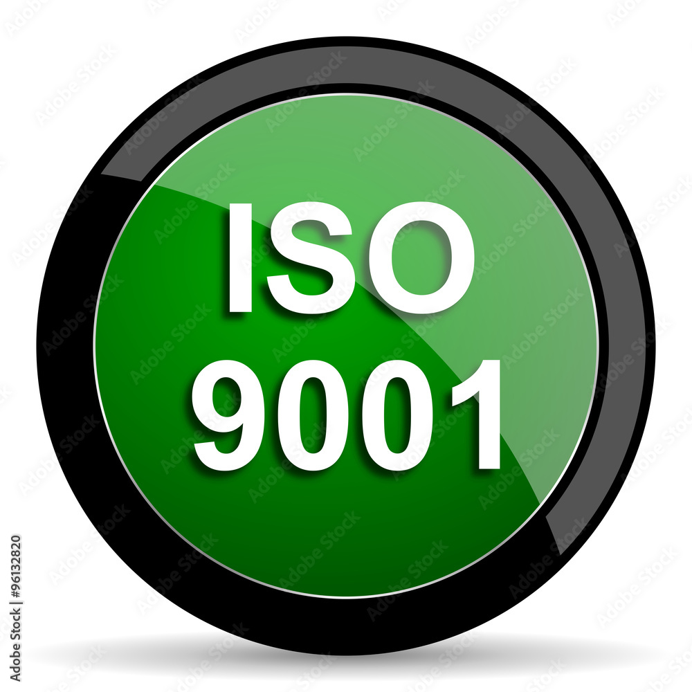 iso 9001 green web glossy icon with shadow on white background iso 9001 green web glossy icon with shadow on white background